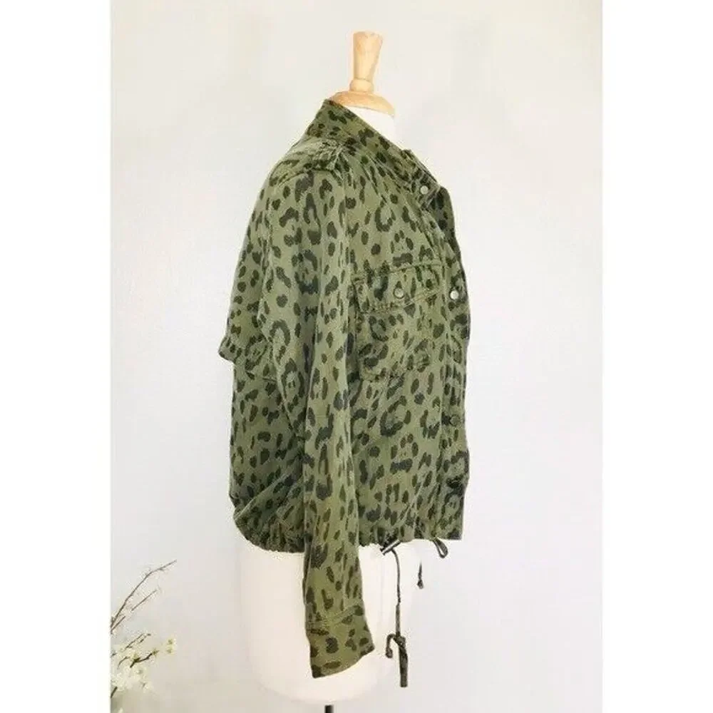 Rails Collins Jacket Linen Green Moto Utility Leopard Print Anthropologie , XS - Picture 4 of 7